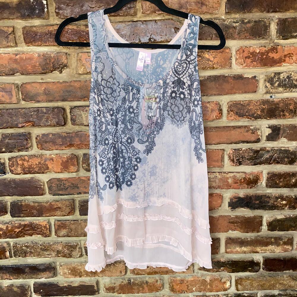 NWT Dolled Up F.A.N.G. Printed Ruffle Y2k Vintage Tank Top Women's Size Large
